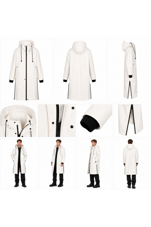 Maßanfertigung -Regenmantel Weiß mit Kapuze ,TPU Gummi Mantel  Outdoor Jacke