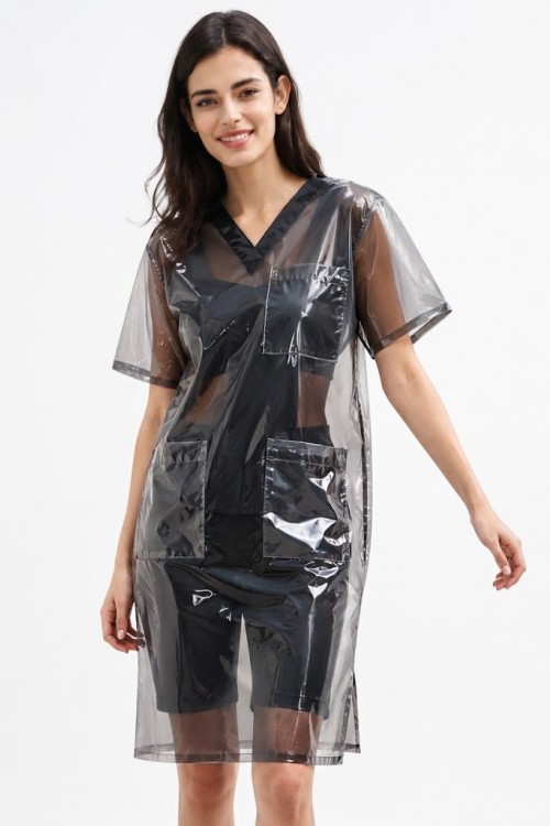 Transparent ,PVC ,Klinik Kleid,schwarz