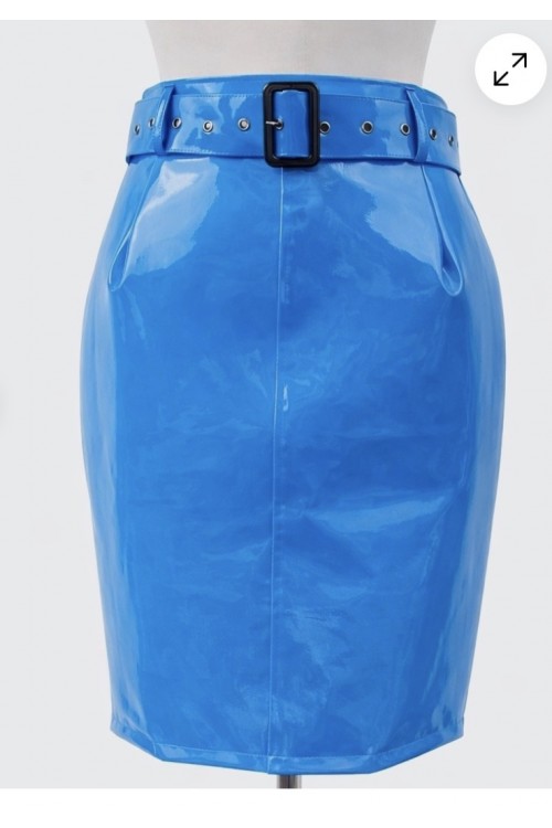 Lackgummi Bleistiftrock blau , Gr. S -- 6XL